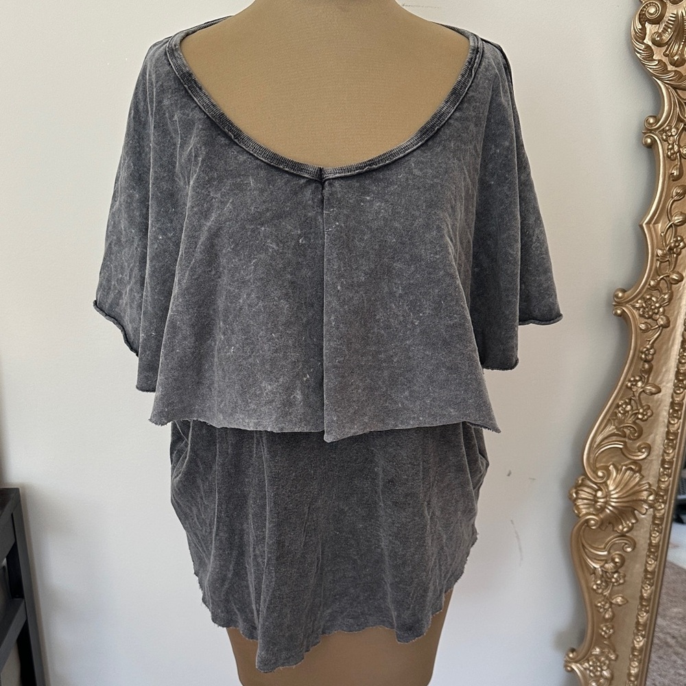 Free People Charcoal Layered Blouse